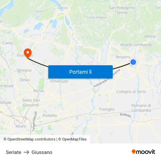 Seriate to Giussano map