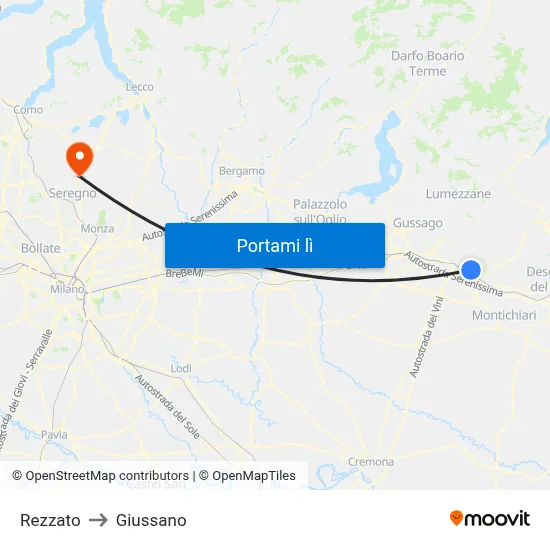 Rezzato to Giussano map