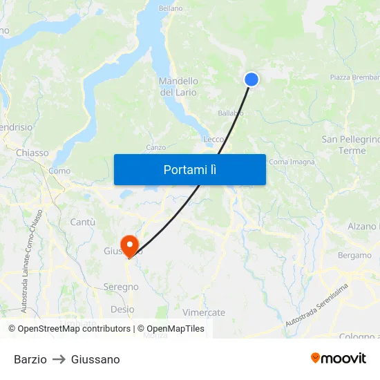 Barzio to Giussano map
