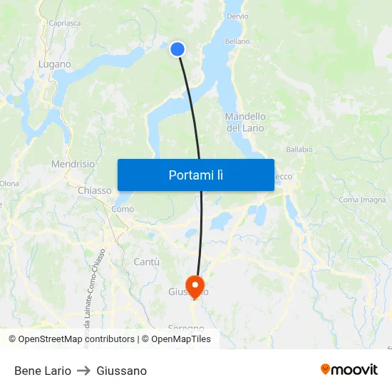 Bene Lario to Giussano map
