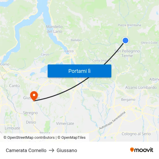 Camerata Cornello to Giussano map