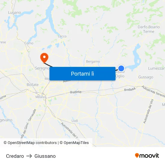 Credaro to Giussano map