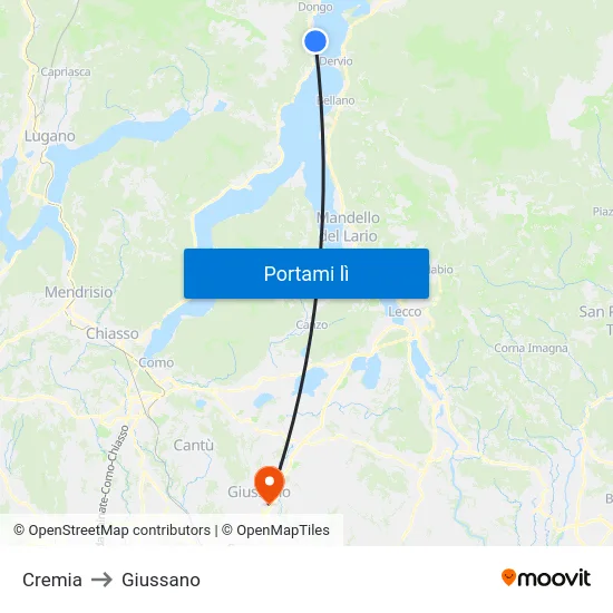 Cremia to Giussano map