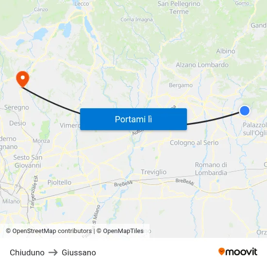 Chiuduno to Giussano map
