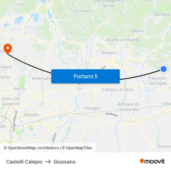 Castelli Calepio to Giussano map