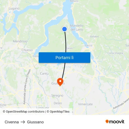 Civenna to Giussano map
