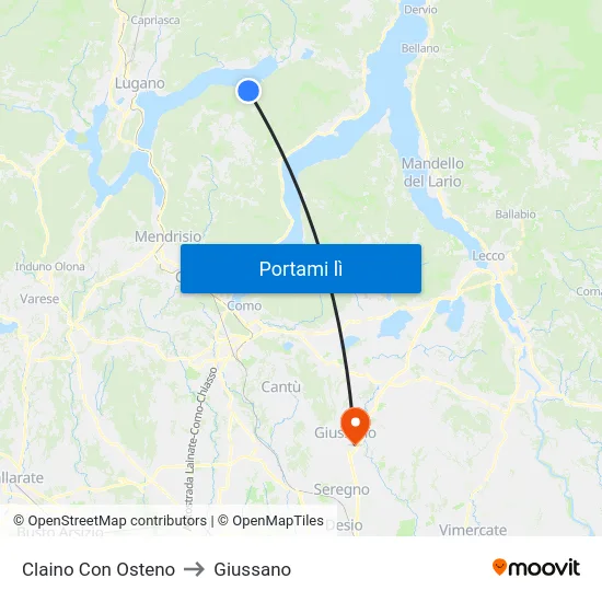 Claino Con Osteno to Giussano map