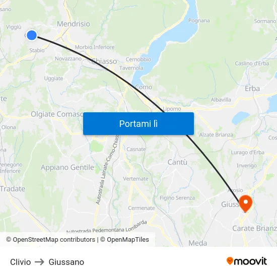Clivio to Giussano map