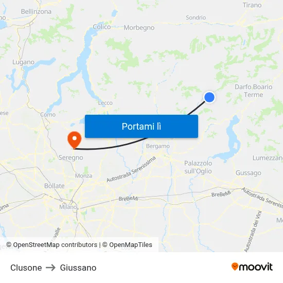 Clusone to Giussano map