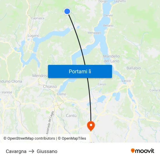 Cavargna to Giussano map