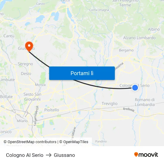 Cologno Al Serio to Giussano map