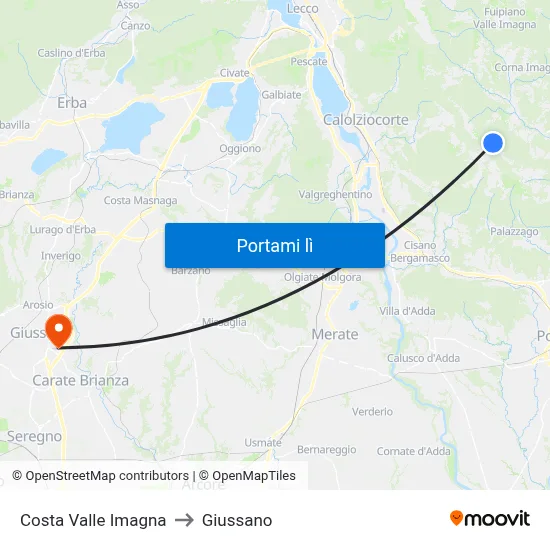 Costa Valle Imagna to Giussano map