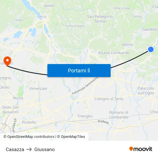 Casazza to Giussano map