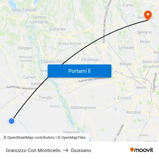 Granozzo Con Monticello to Giussano map