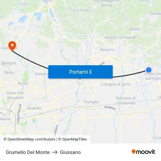 Grumello Del Monte to Giussano map