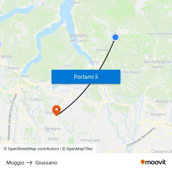 Moggio to Giussano map