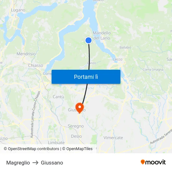 Magreglio to Giussano map