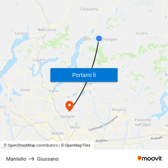 Mantello to Giussano map