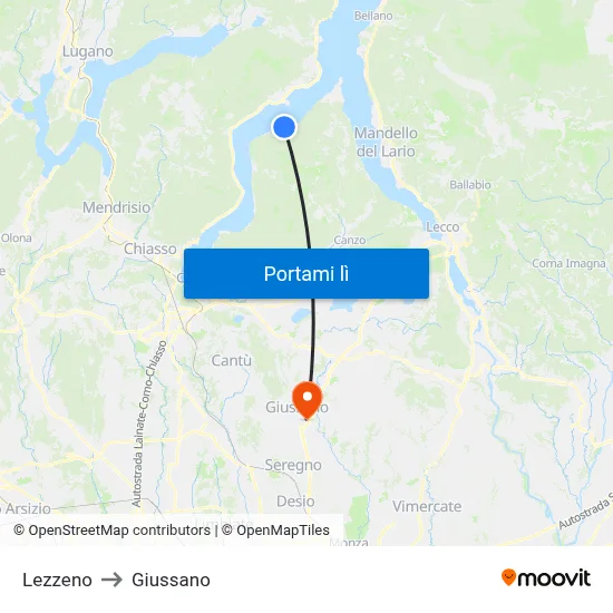 Lezzeno to Giussano map