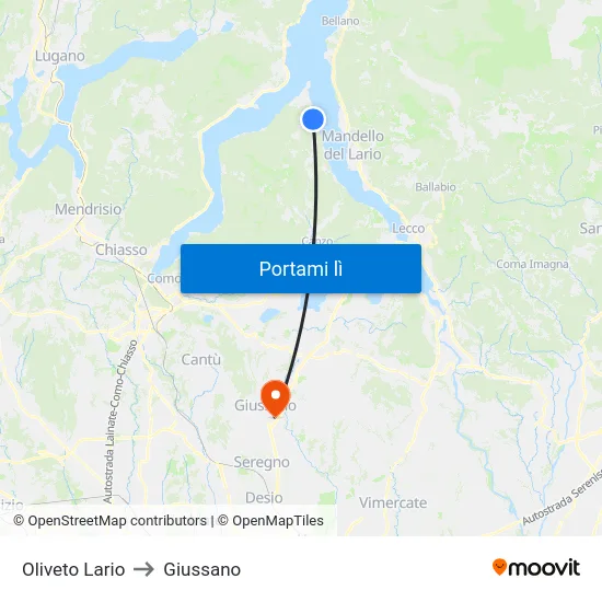Oliveto Lario to Giussano map
