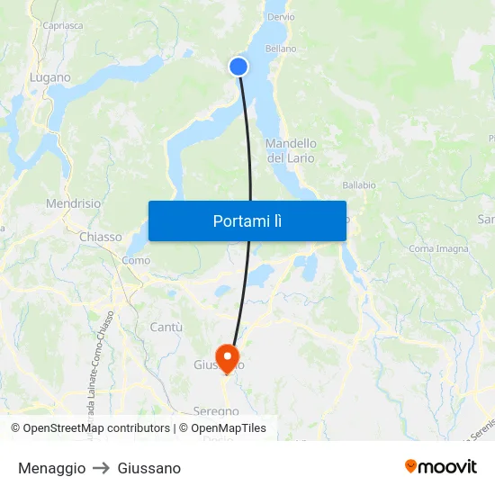 Menaggio to Giussano map
