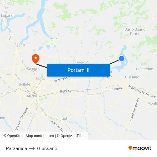 Parzanica to Giussano map