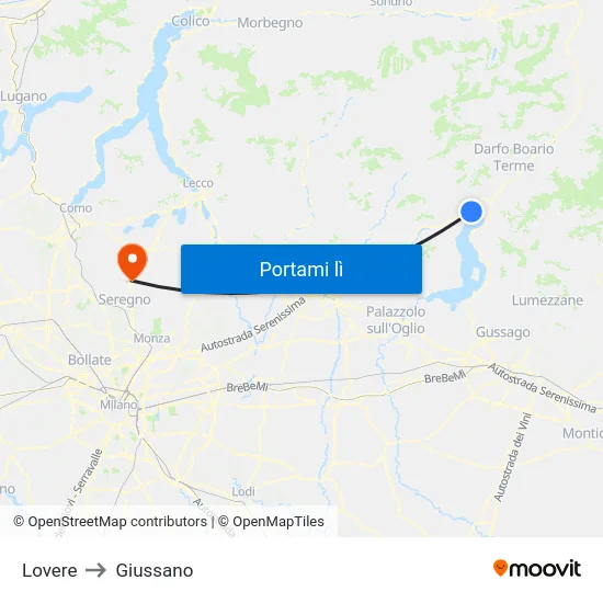 Lovere to Giussano map