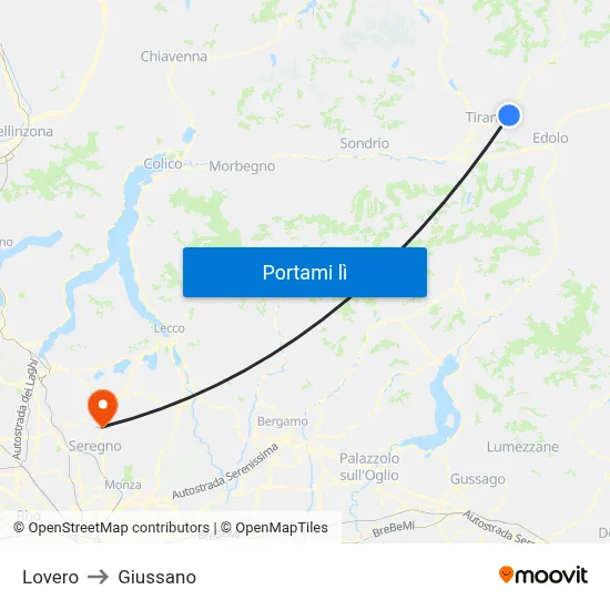 Lovero to Giussano map