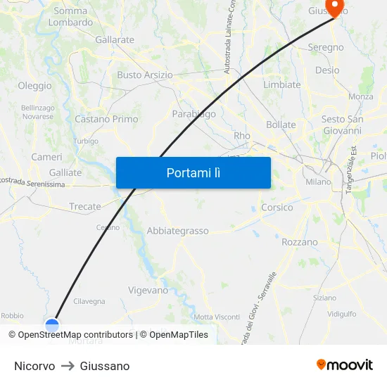 Nicorvo to Giussano map