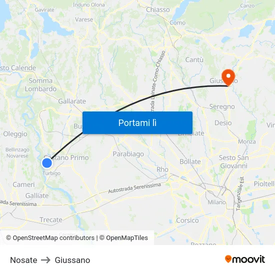 Nosate to Giussano map