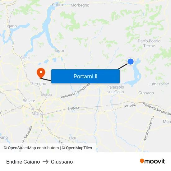 Endine Gaiano to Giussano map