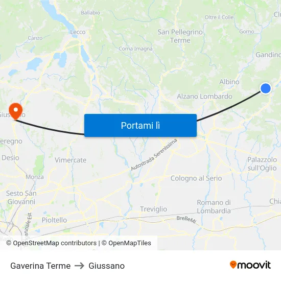 Gaverina Terme to Giussano map