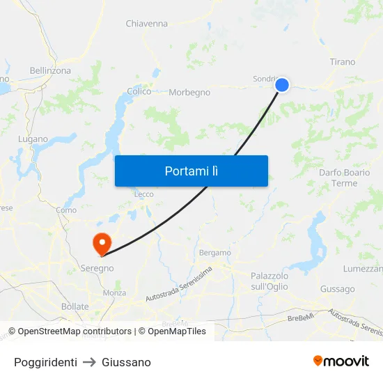 Poggiridenti to Giussano map