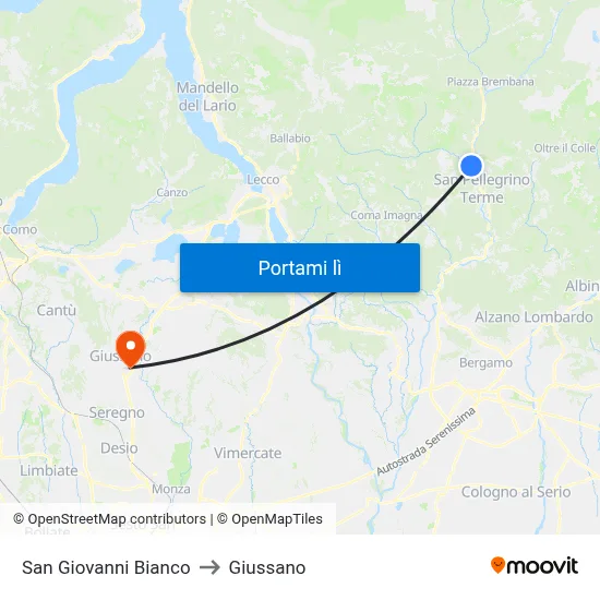 San Giovanni Bianco to Giussano map