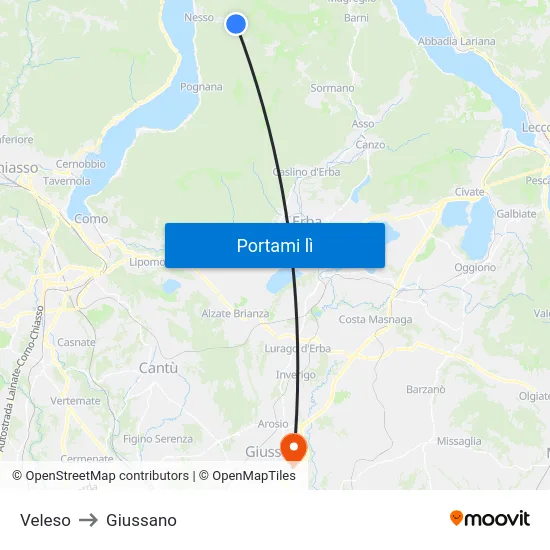 Veleso to Giussano map