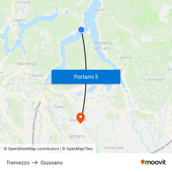 Tremezzo to Giussano map