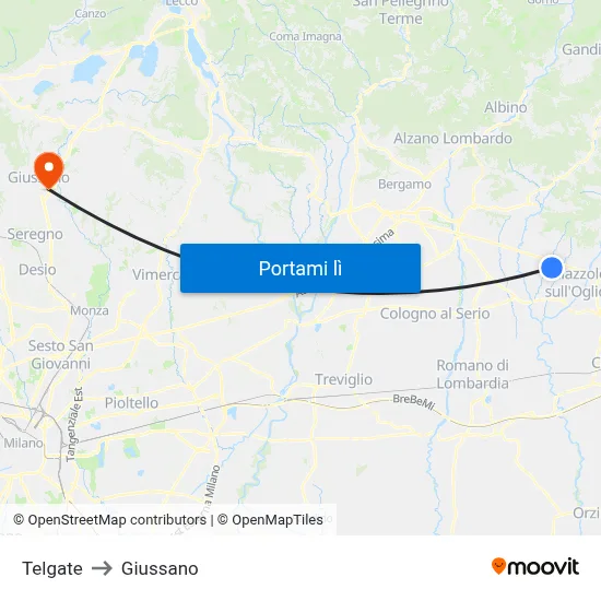 Telgate to Giussano map