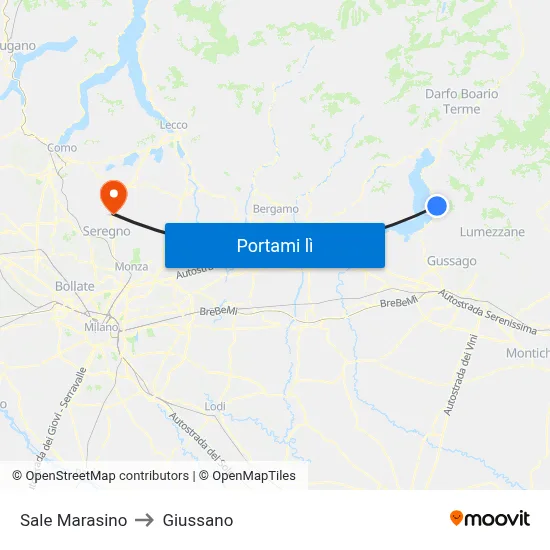 Sale Marasino to Giussano map