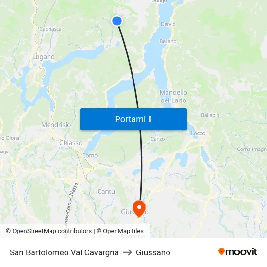 San Bartolomeo Val Cavargna to Giussano map
