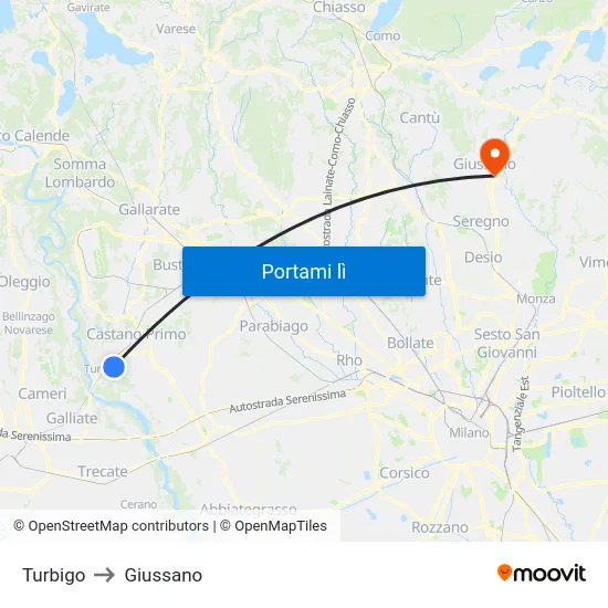 Turbigo to Giussano map