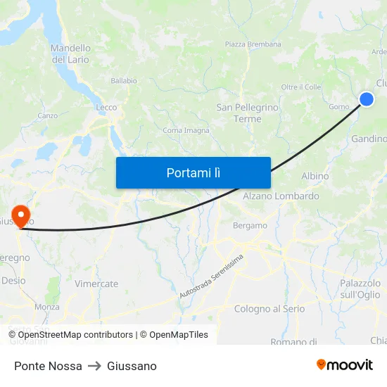 Ponte Nossa to Giussano map