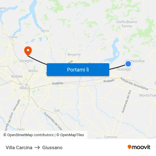 Villa Carcina to Giussano map