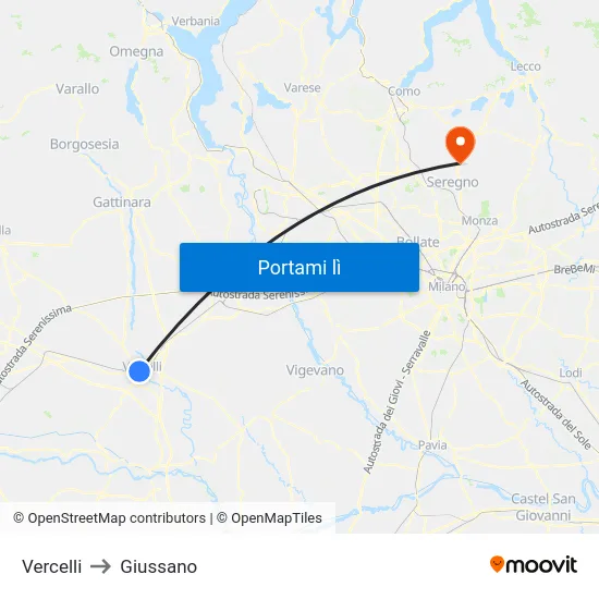 Vercelli to Giussano map