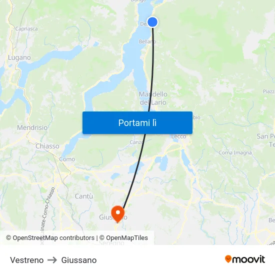 Vestreno to Giussano map