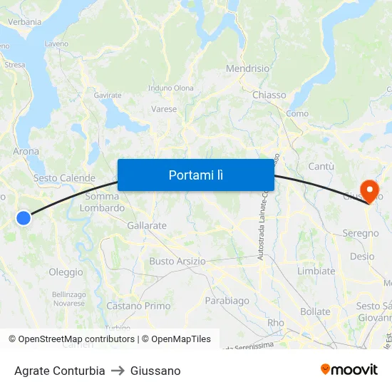 Agrate Conturbia to Giussano map
