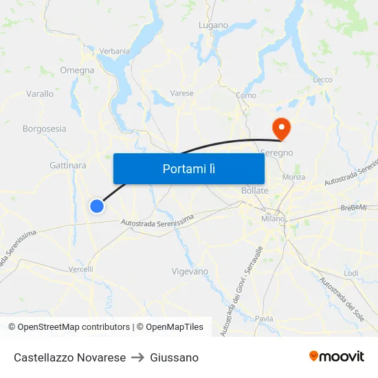 Castellazzo Novarese to Giussano map