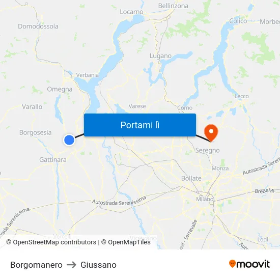 Borgomanero to Giussano map