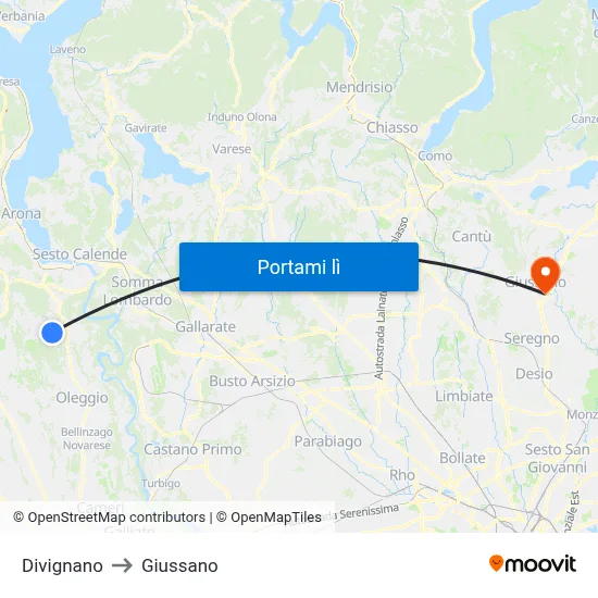 Divignano to Giussano map