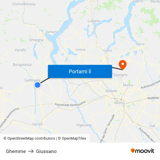 Ghemme to Giussano map