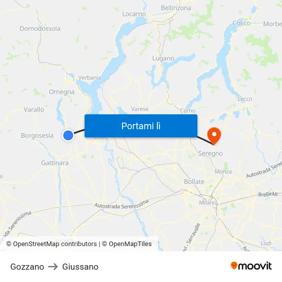 Gozzano to Giussano map